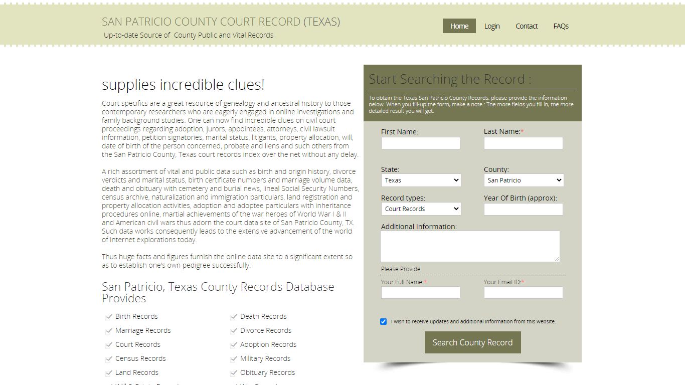 San Patricio County, Texas Public Court Records Index